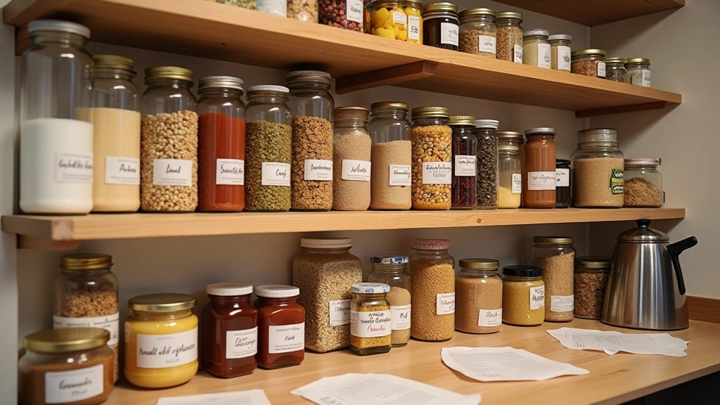 Organisation placard cuisine avec produits de base